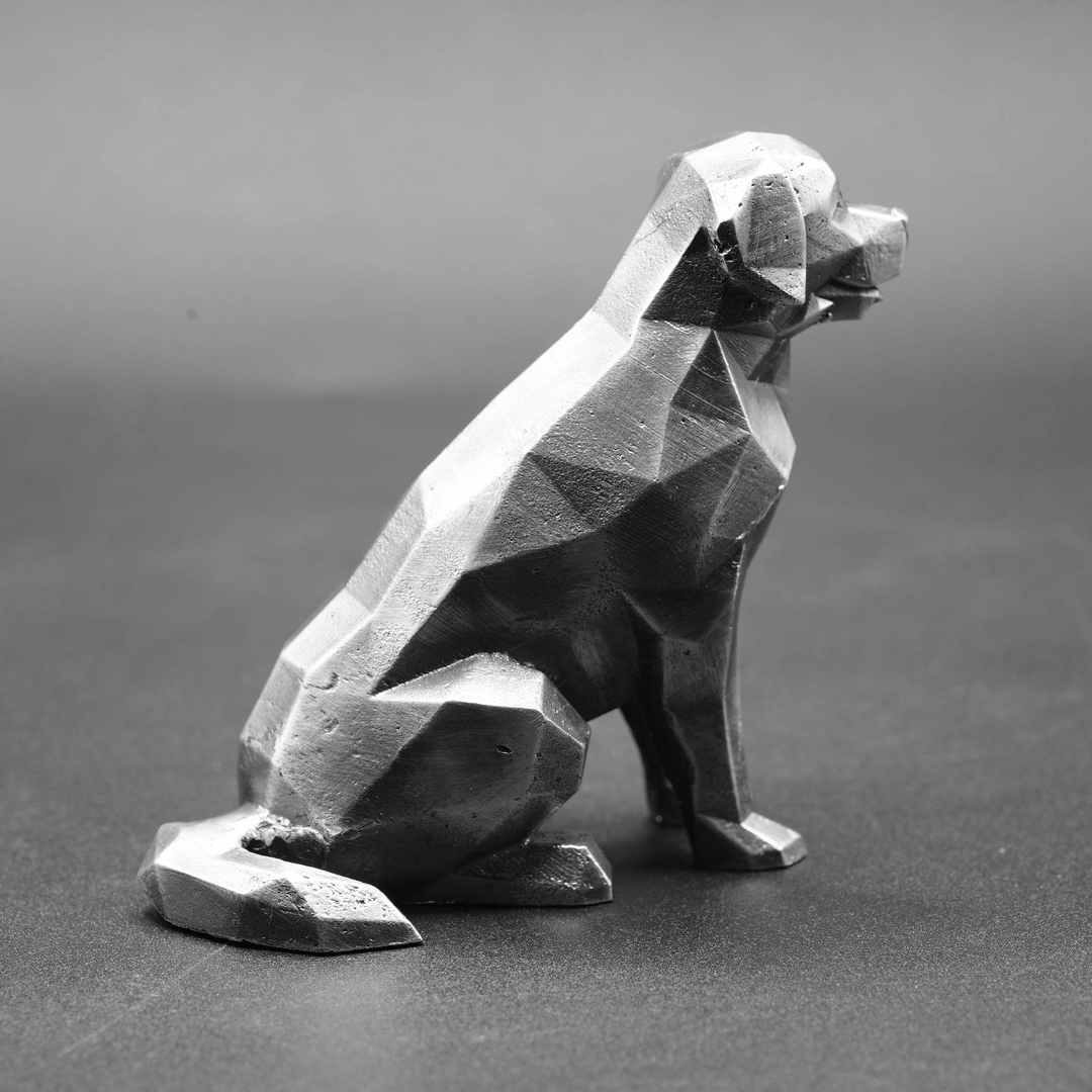 Golden Retriever Low Polygon hand poured 999 silver statue collectible by Gold Spartan