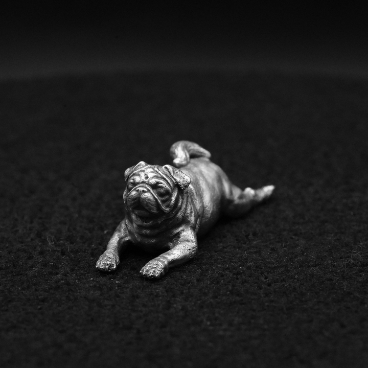 Lazy Pug hand poured 999 silver statue collectible by Gold Spartan