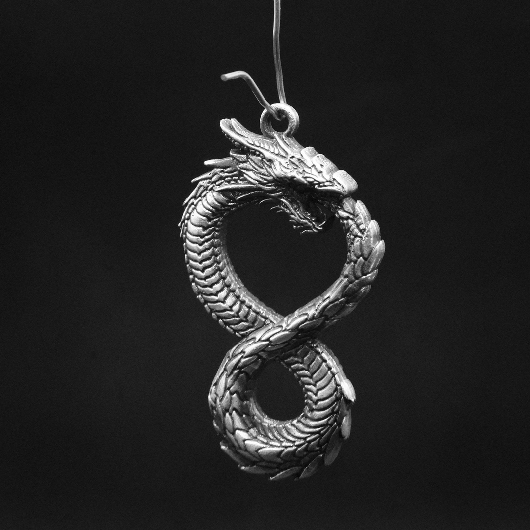 Ouroboros Dragon Pendant hand poured 999 silver statue collectible by Gold Spartan