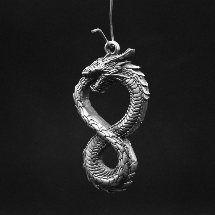 Ouroboros Dragon Pendant hand poured 999 silver statue collectible by Gold Spartan