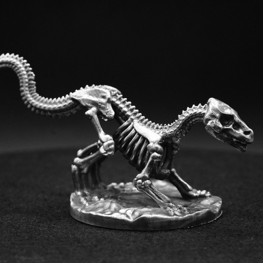 Raptor Skeleton hand poured 999 silver statue collectible by Gold Spartan