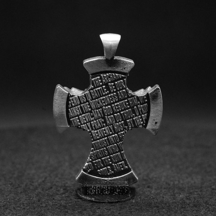 Saint Michael Cross Pendant hand poured 999 silver statue collectible by Gold Spartan