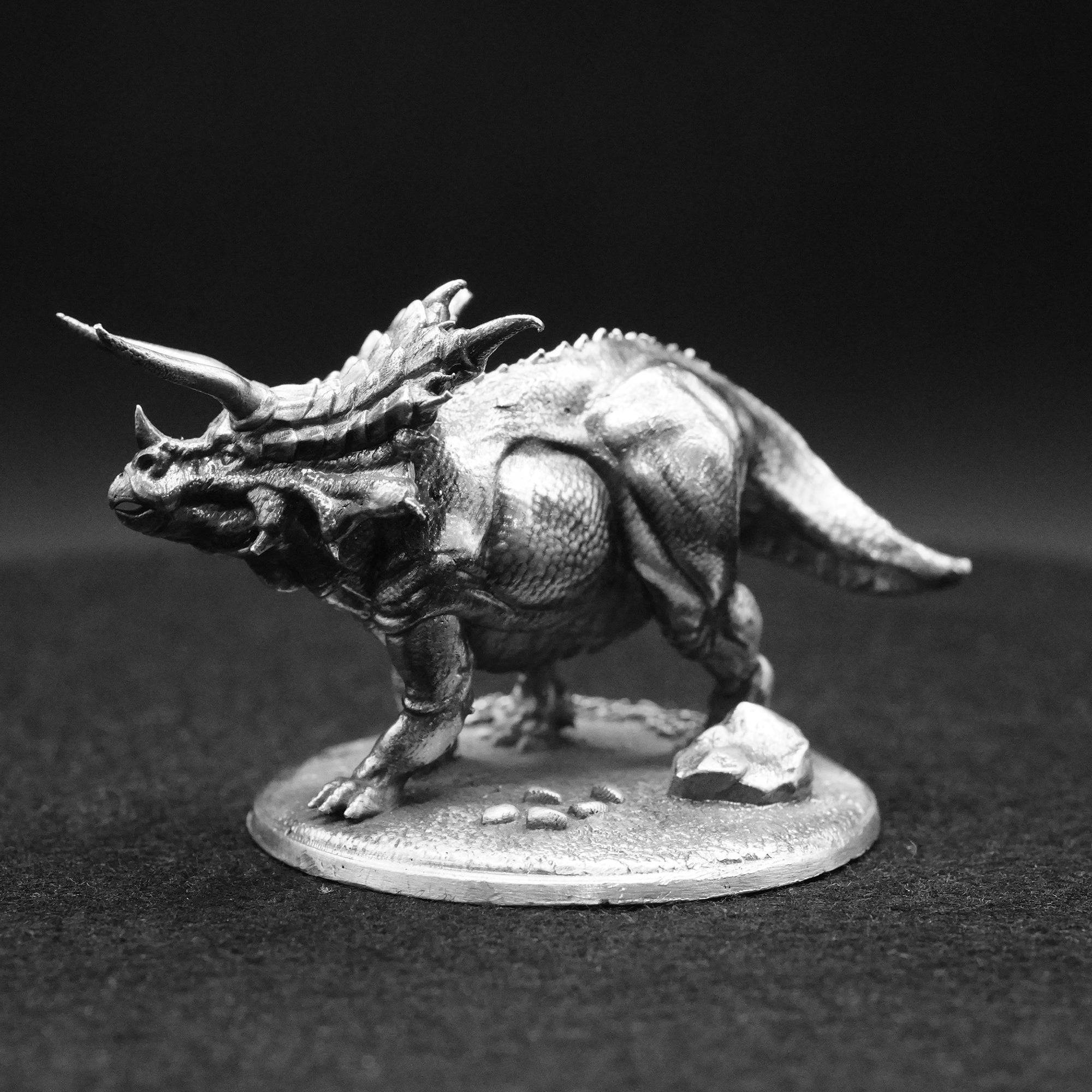 Triceratops hand poured 999 silver statue collectible by Gold Spartan