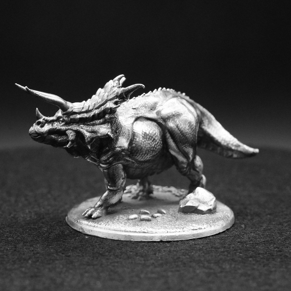 Triceratops hand-poured 999+ silver statue by Gold Spartan