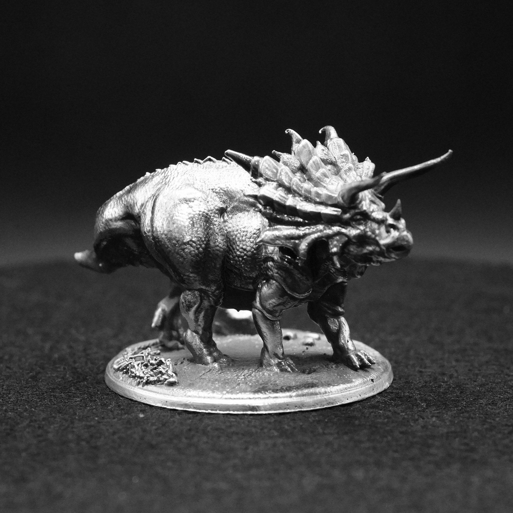 Triceratops hand-poured 999+ silver statue by Gold Spartan