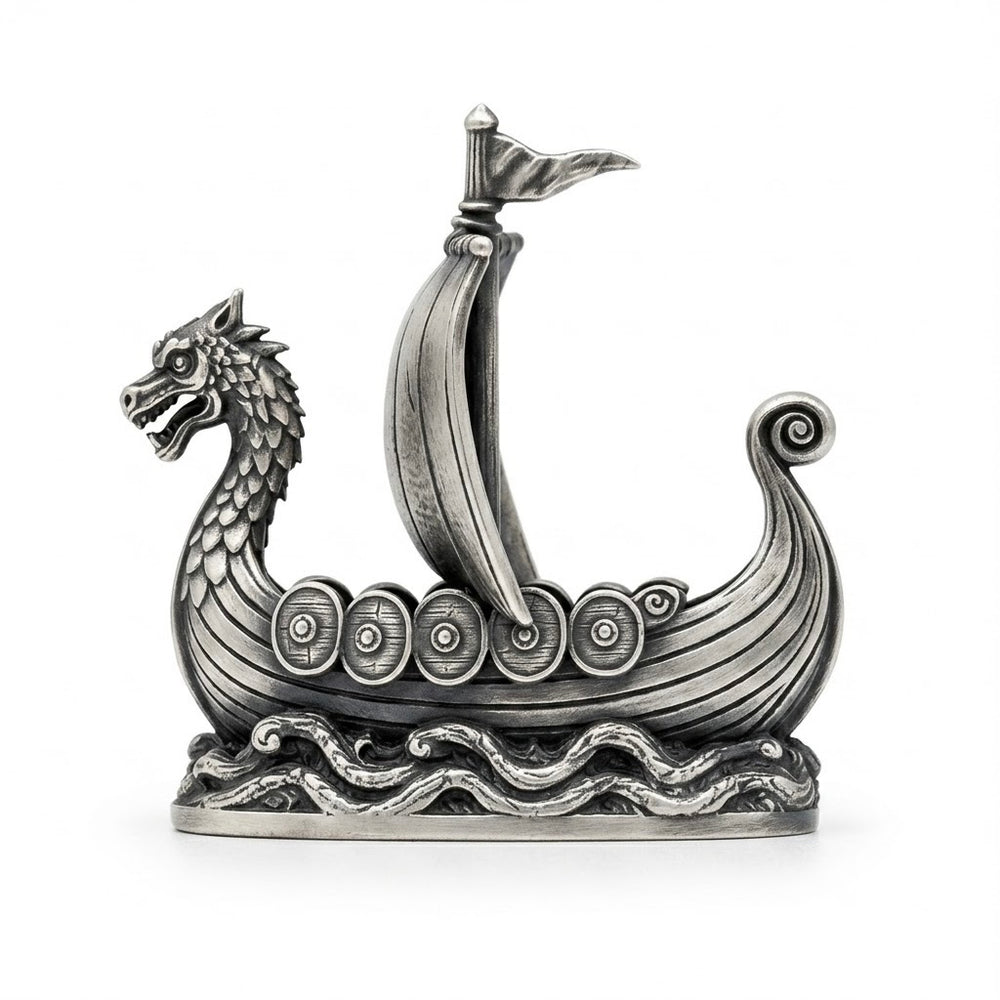 Viking Ship V2 hand-poured 999+ silver statue by Gold Spartan