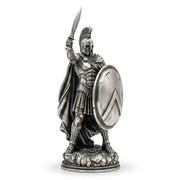 Spartan Victory statue hand-poured in 999+ fine silver by Gold Spartan, sword raised overhead with lambda shield and crested helmet