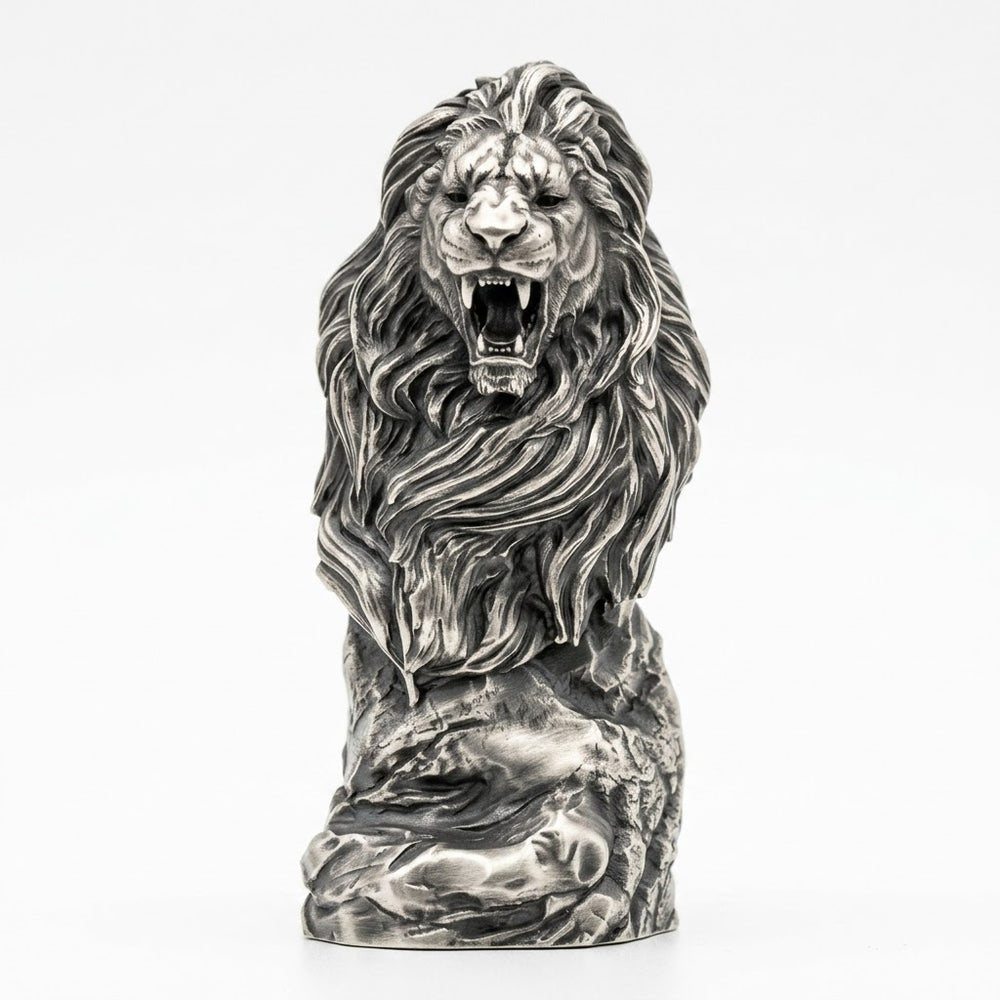 Lion Bust hand-poured 999+ silver statue by Gold Spartan