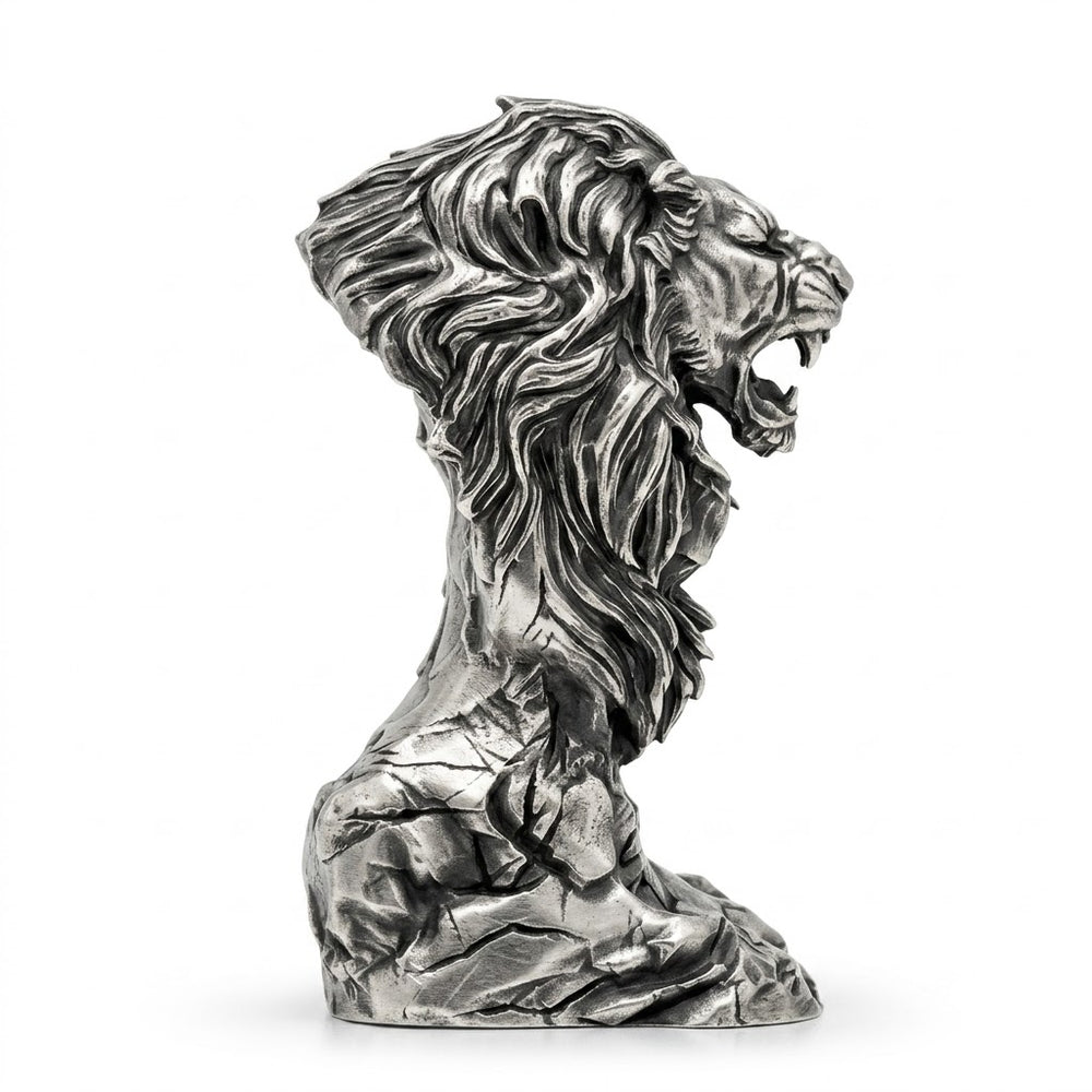Lion Bust hand-poured 999+ silver statue by Gold Spartan