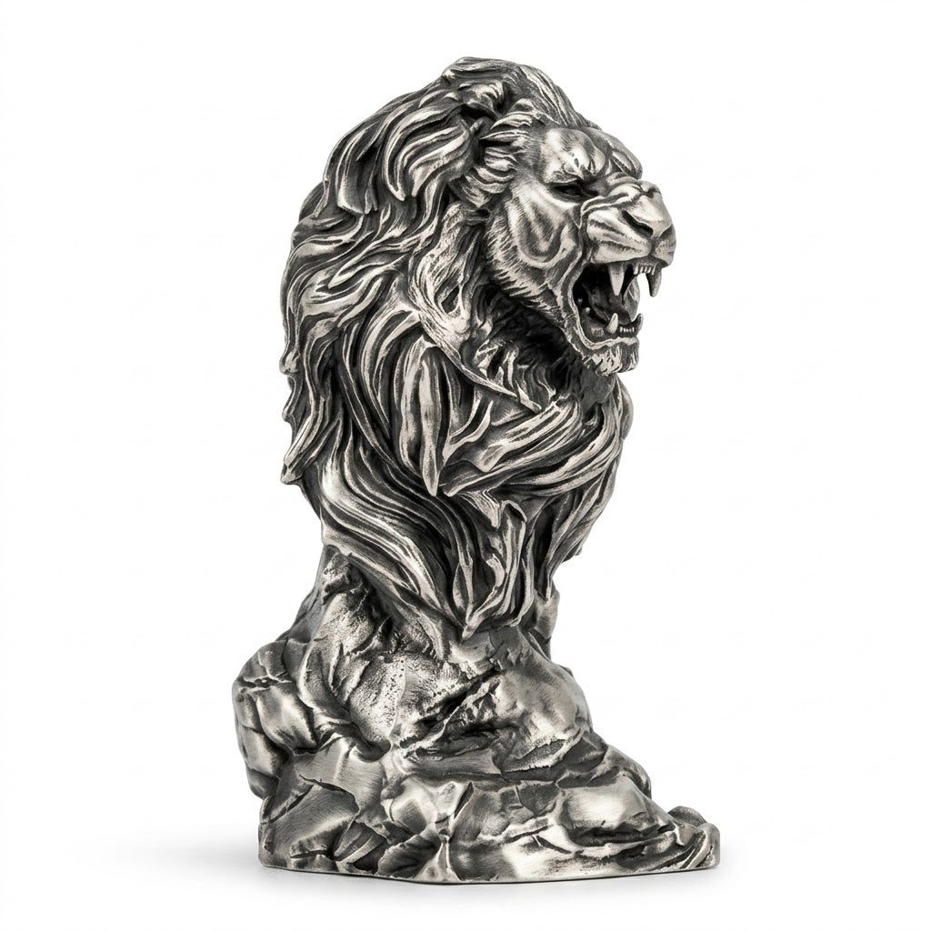 Lion Bust hand-poured 999+ silver statue by Gold Spartan