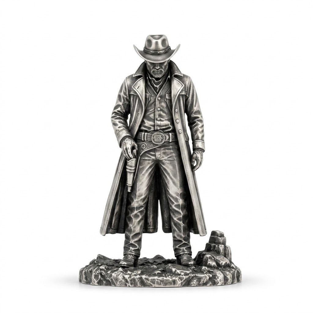 Gunslinger hand-poured 999+ silver statue by Gold Spartan