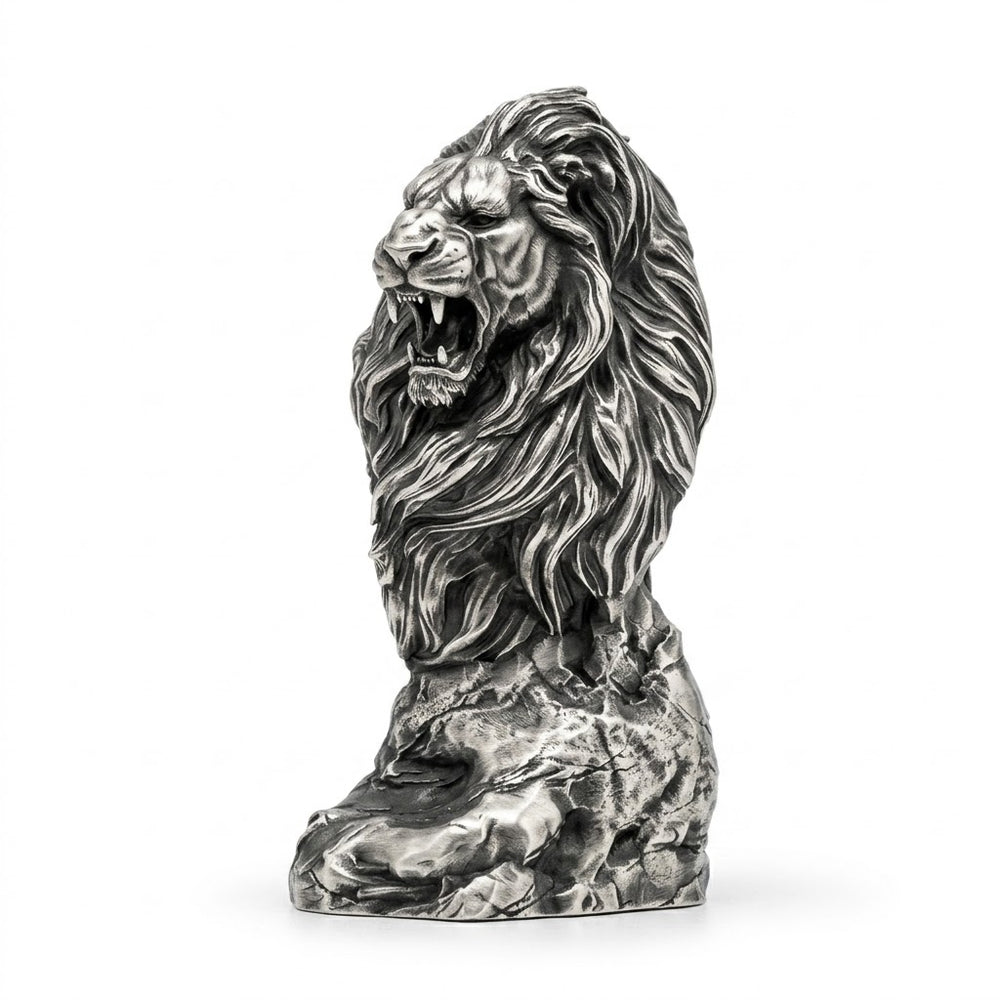 Lion Bust hand-poured 999+ silver statue by Gold Spartan