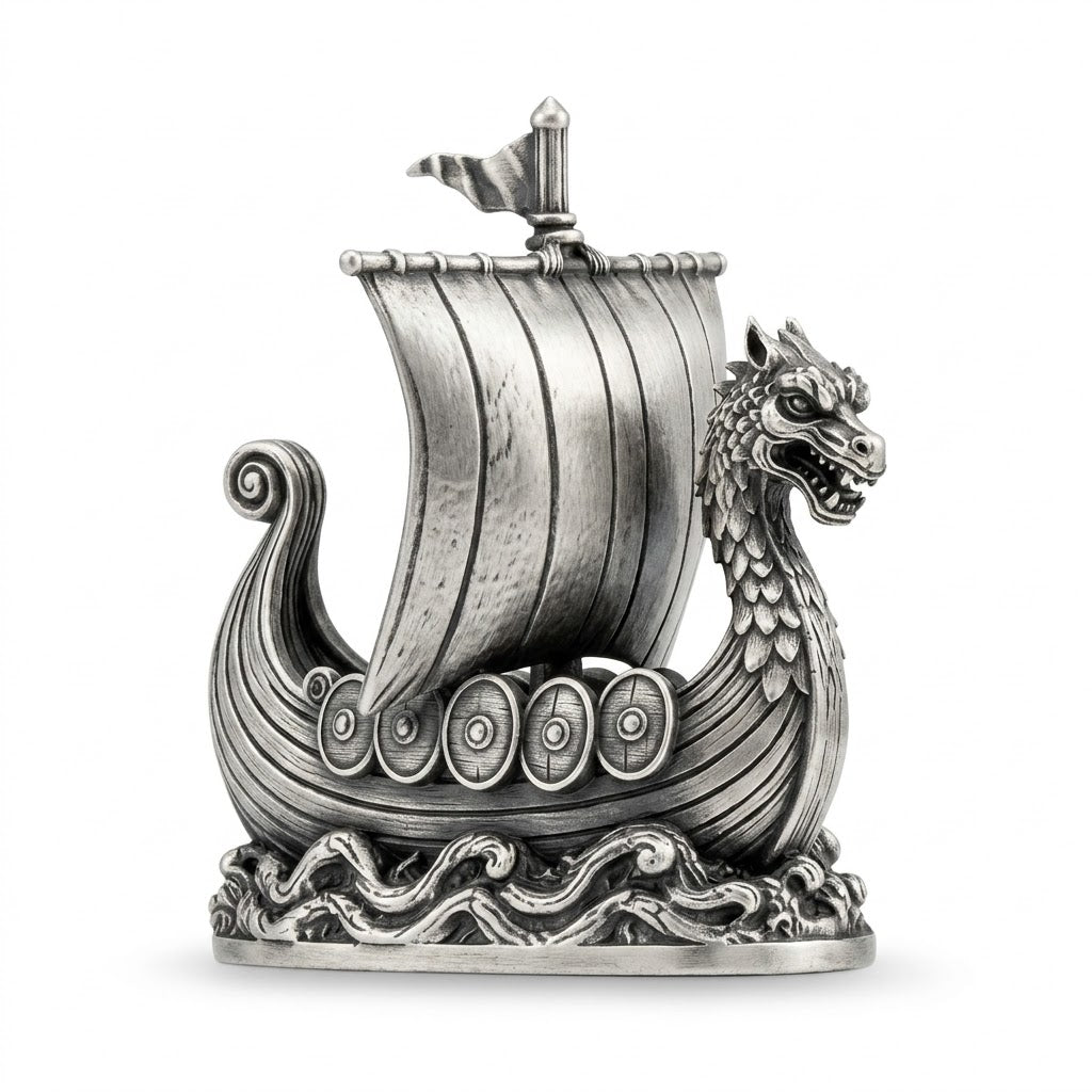 Viking Ship V2 hand-poured 999+ silver statue by Gold Spartan