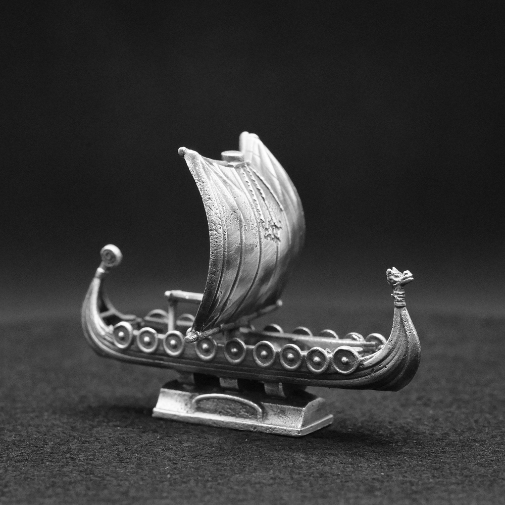 Viking Ship hand-poured 999+ silver statue by Gold Spartan