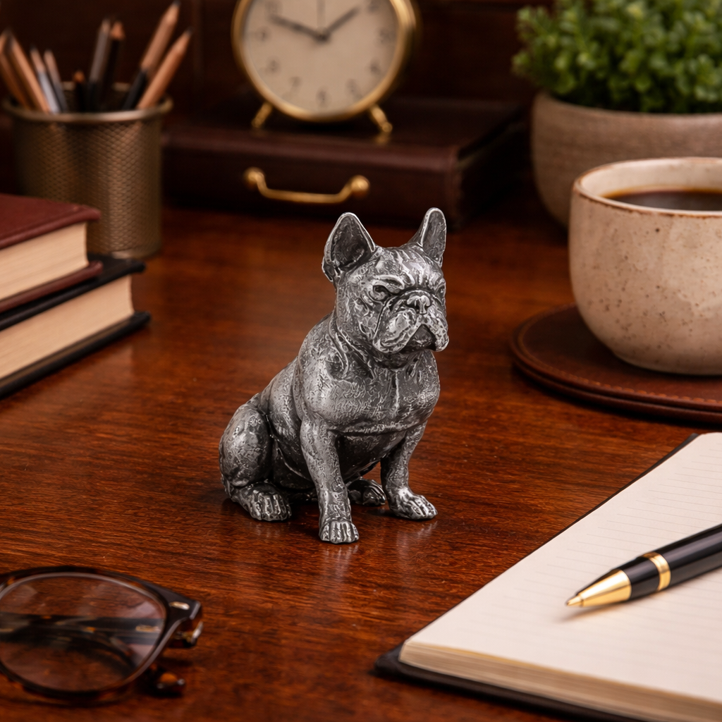 French Bulldog hand-poured 999+ silver statue by Gold Spartan