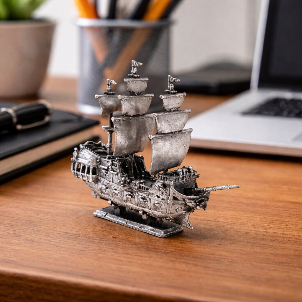 Pirate Ship V2 hand-poured 999+ silver statue by Gold Spartan