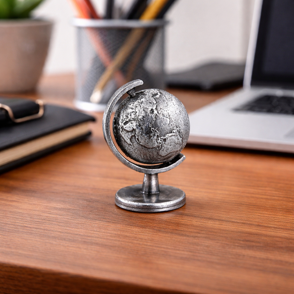Globe hand-poured 999+ silver statue by Gold Spartan