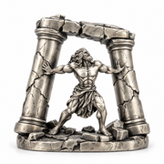 Samson and the Pillars statue in 999+ silver, front view