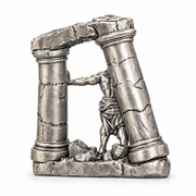 Samson and the Pillars statue in 999+ silver, rear side view