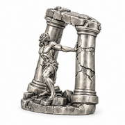 Samson and the Pillars statue in 999+ silver, three-quarter view