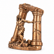 Samson and the Pillars statue in solid bronze, three-quarter view