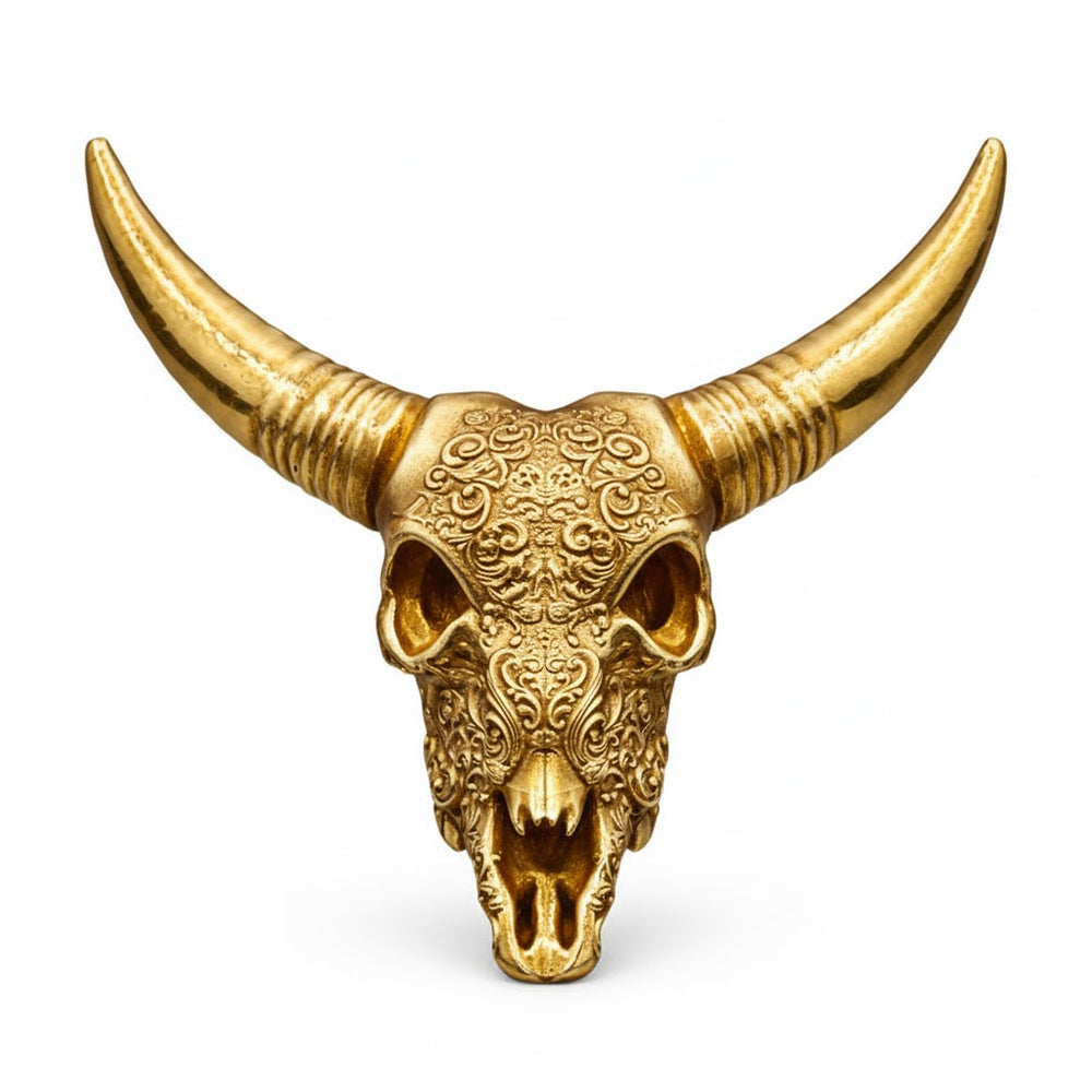 Decorated Longhorn Skull hand-poured 999+ silver statue by Gold Spartan