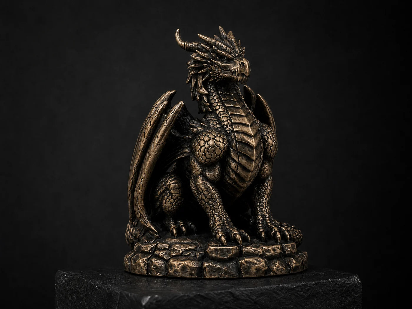 Bronze standing dragon collectible statue on a dark plinth