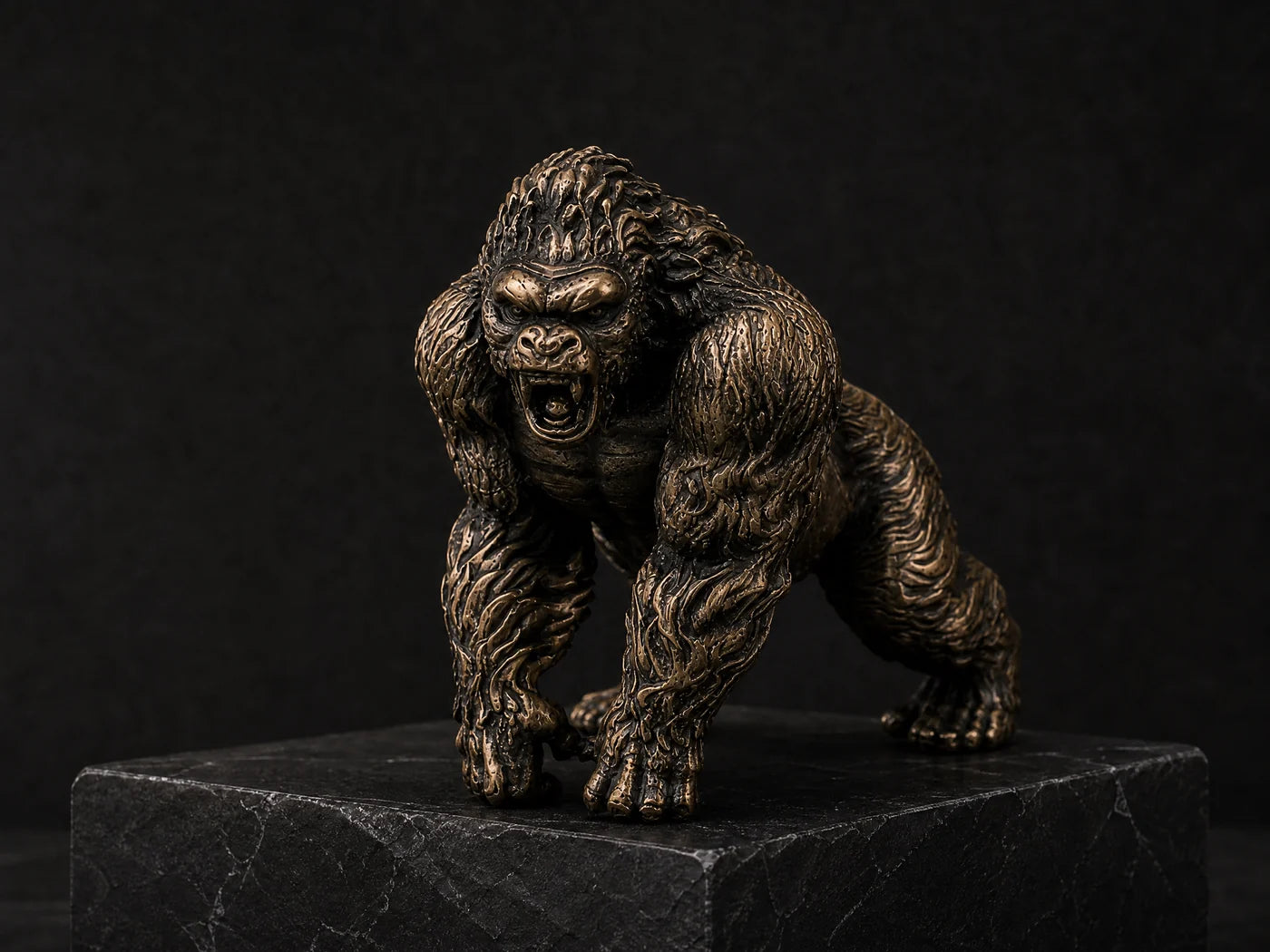 Bronze collectible gorilla statue with warm highlights