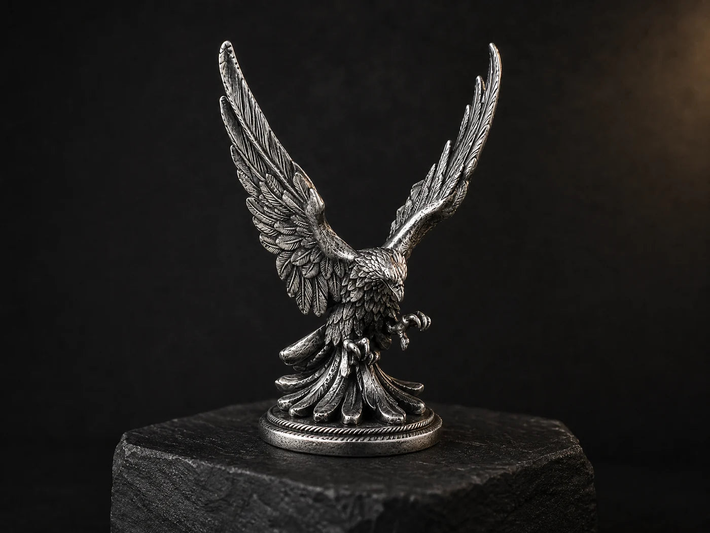 Fine silver eagle collectible statue with sculpted feather detail