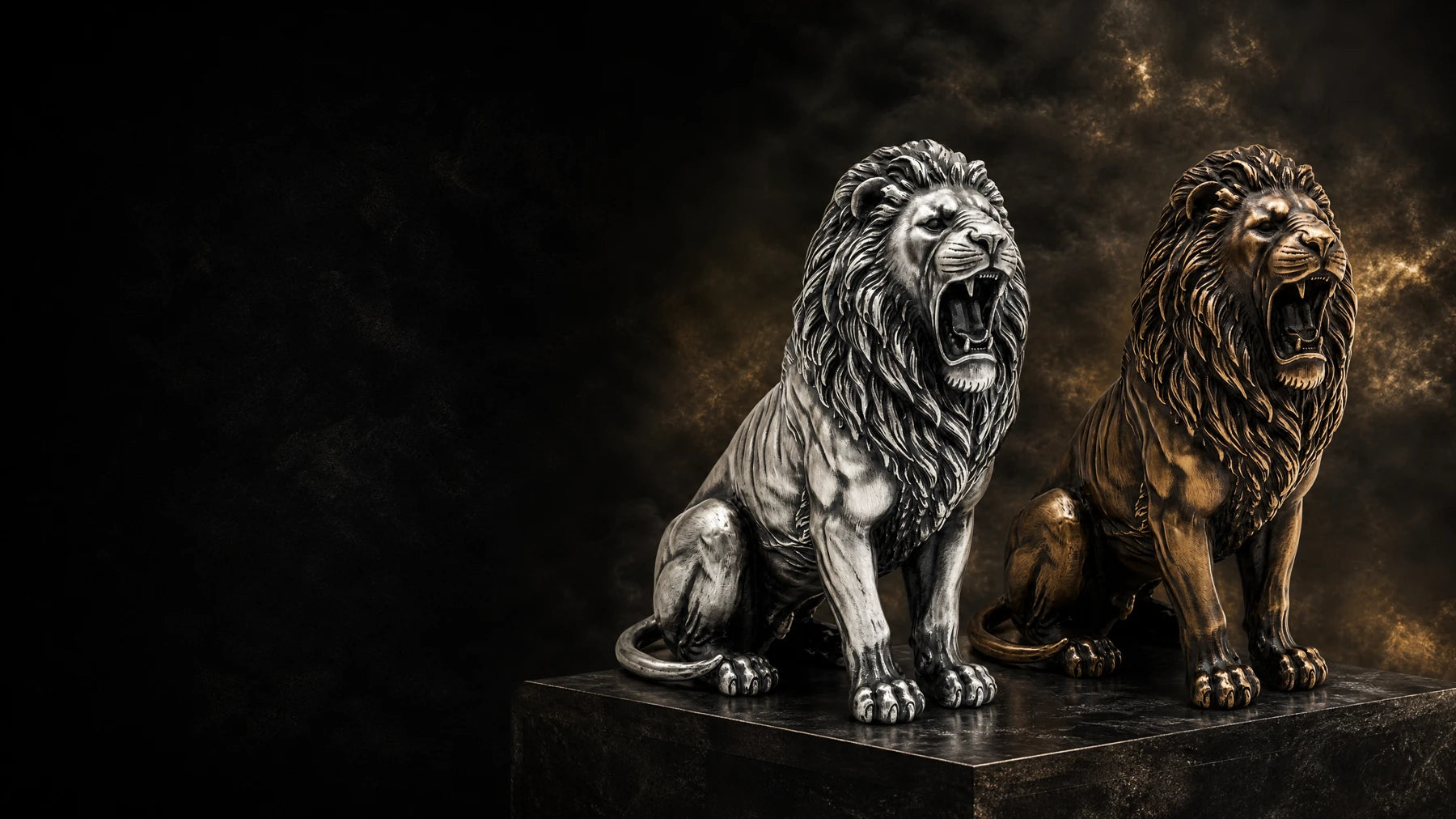 Lion Roar collectible statue in silver and bronze editions by The Gold Spartan