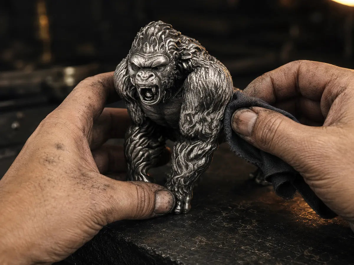 Hand finishing the surface of a cast statue
