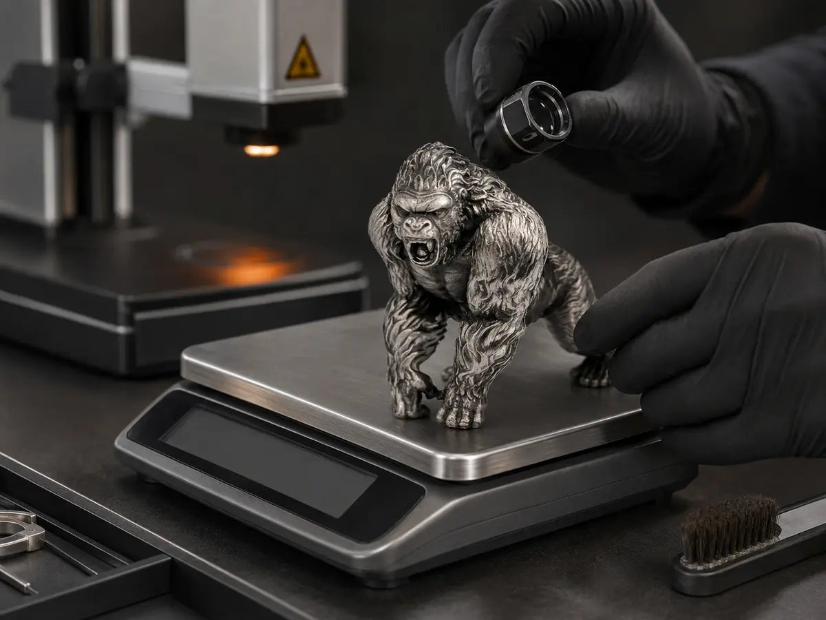 Inspecting a finished statue before packaging